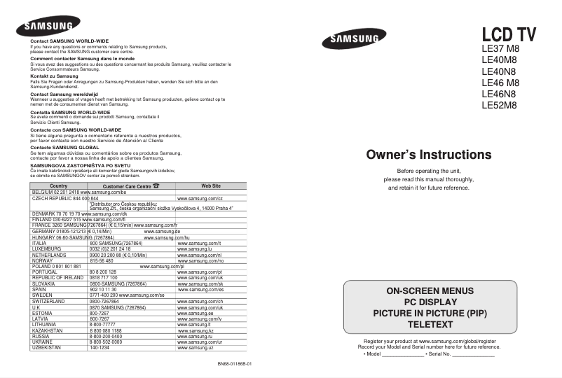 Page 1 de la notice Manuel utilisateur Samsung LE40N86