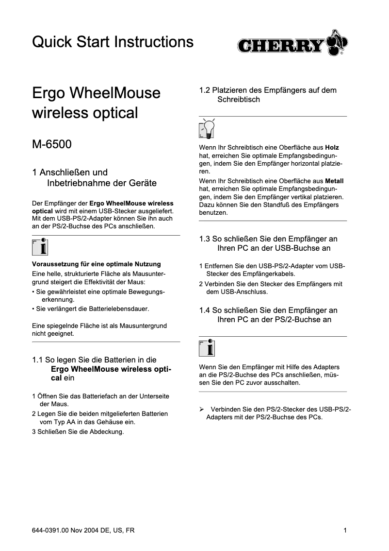 Image de la première page du manuel de l'appareil Ergo WheelMouse M-6500