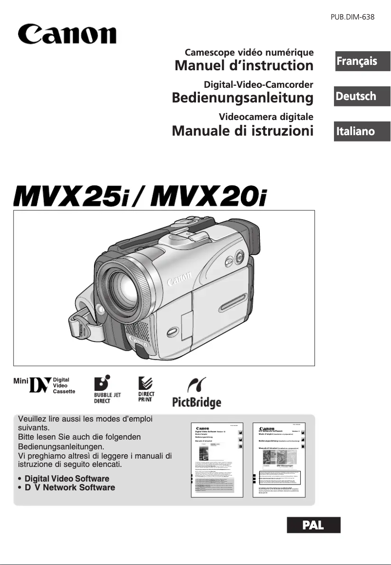 Page 1 de la notice Manuel utilisateur Canon MVX25i