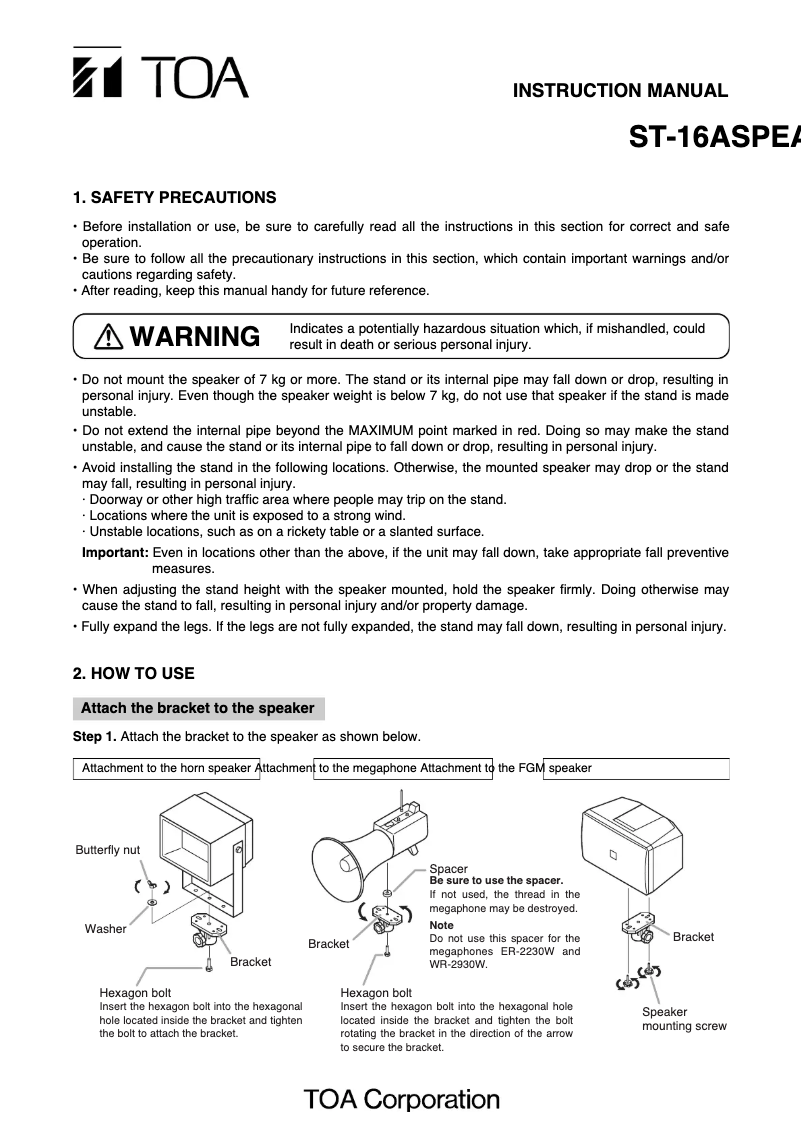 Page 1 de la notice Manuel utilisateur TOA ST-16A