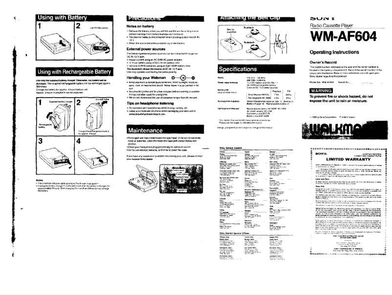 Image de la première page du manuel de l'appareil Walkman WM-AF604