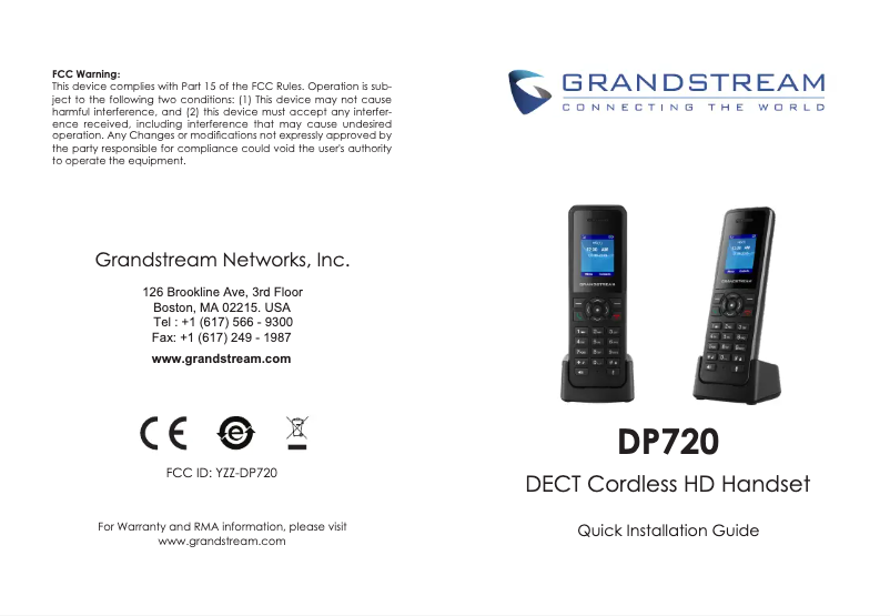 Page n°1 - Guide de démarrage rapide Grandstream DP720