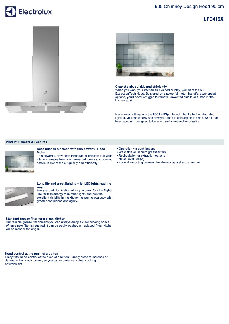 Page 1 de la notice Fiche technique Electrolux LFC419X