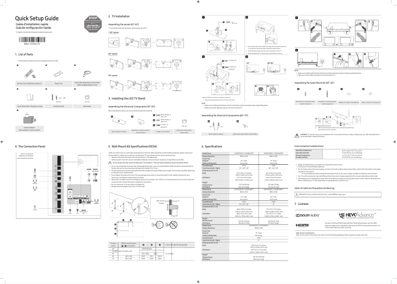 Page 1 de la notice Manuel utilisateur Samsung HG43NJ690YF