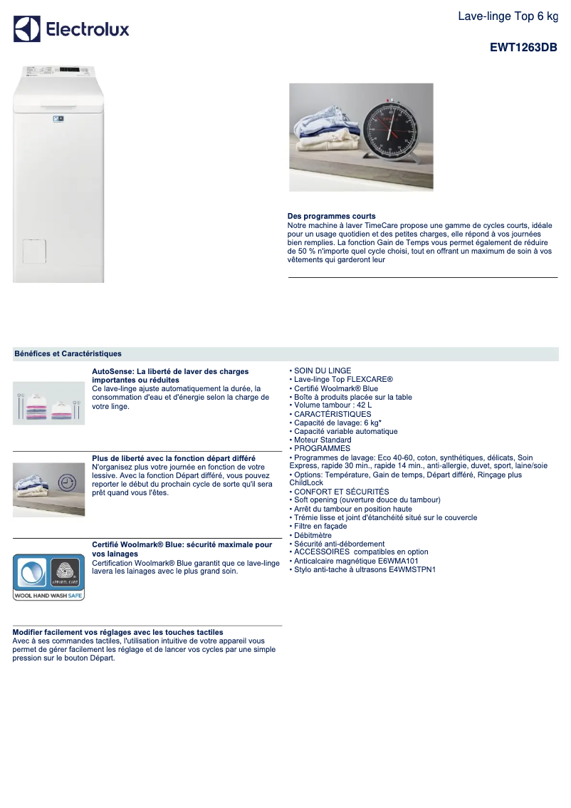 Page n°1 - Fiche technique Electrolux EWT1263DB