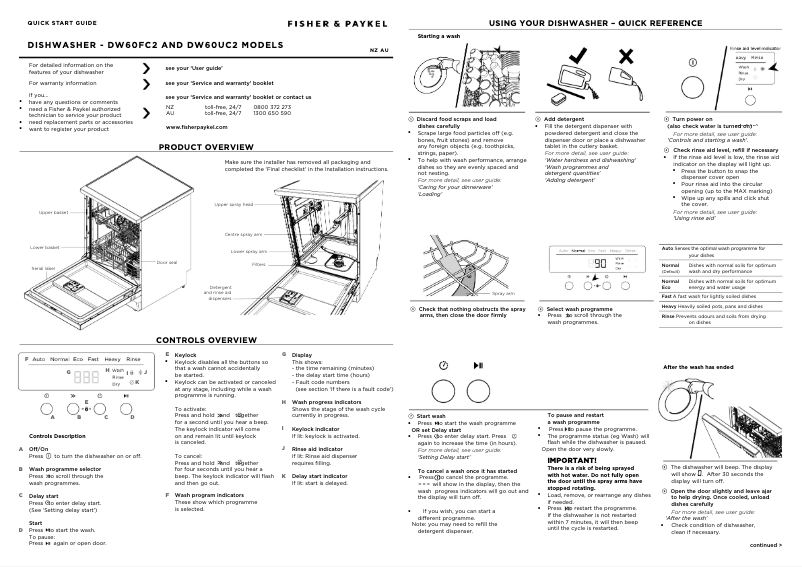 Page 1 of the manual Quick Start Guide Fisher & Paykel DW60FC2W1
