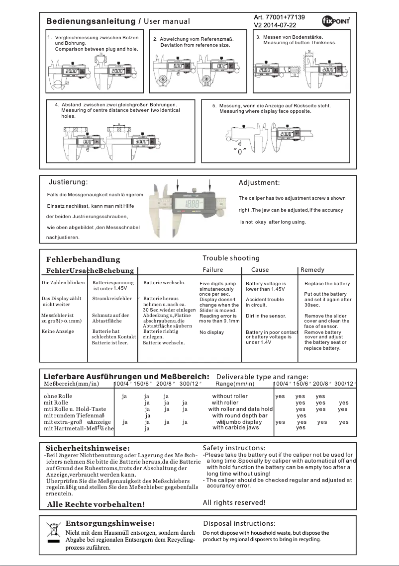 Page n°1 - Manuel utilisateur Fixpoint WZ SL 150 D