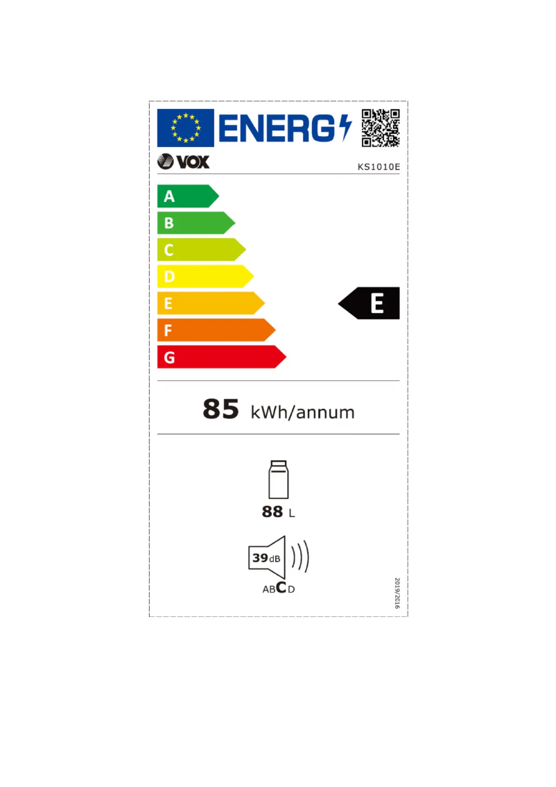 Página 1 del manual Etiqueta energética VOX KS 1010 E