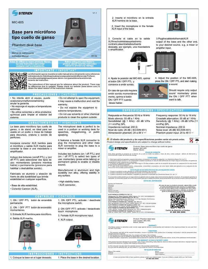 Página 1 del manual Manual de usuario Steren MIC-605