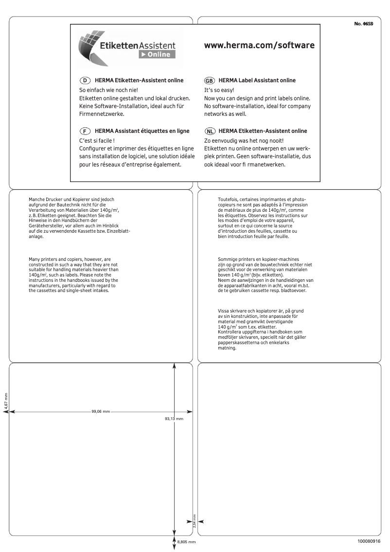 Page 1 de la notice Manuel utilisateur Herma 4653