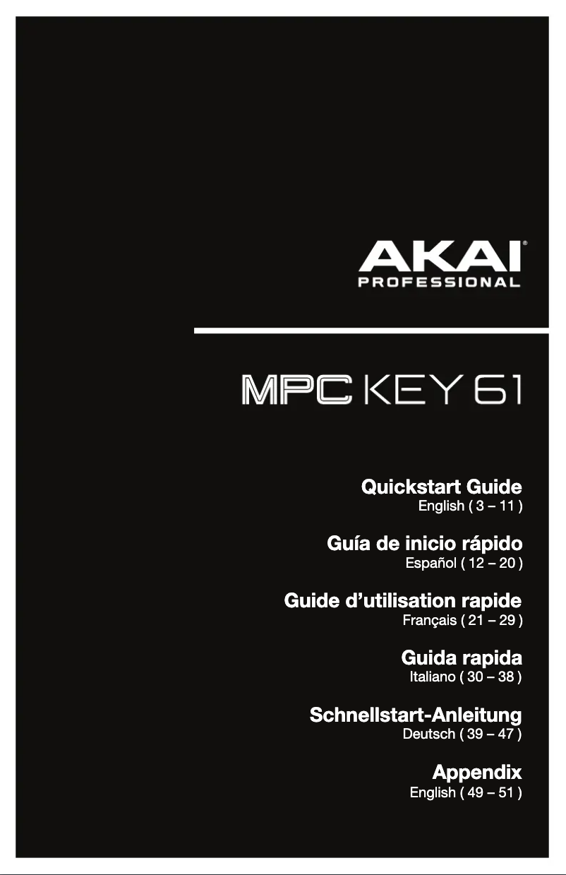 Page n°1 - Guide de démarrage rapide AKAI MPC Key 61