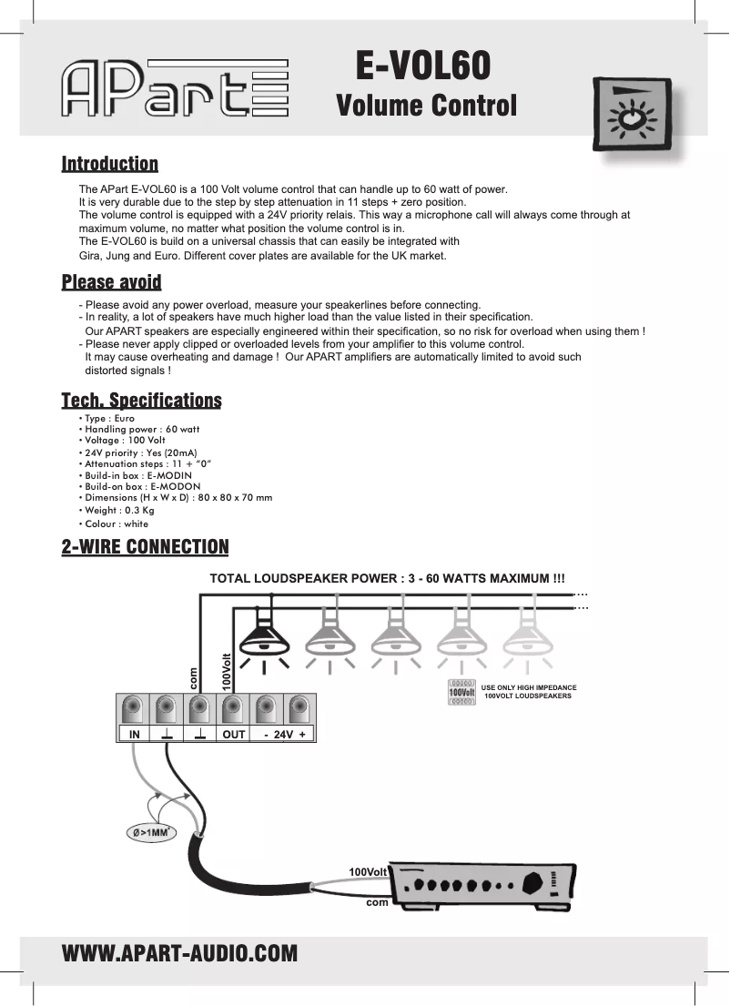 Page 1 de la notice Manuel utilisateur APart E-VOL60