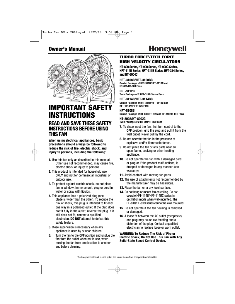 Page 1 de la notice Manuel utilisateur Honeywell HT900E4