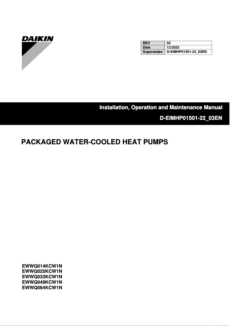 Page 1 de la notice Guide d'installation Daikin EWWQ014KCW1N