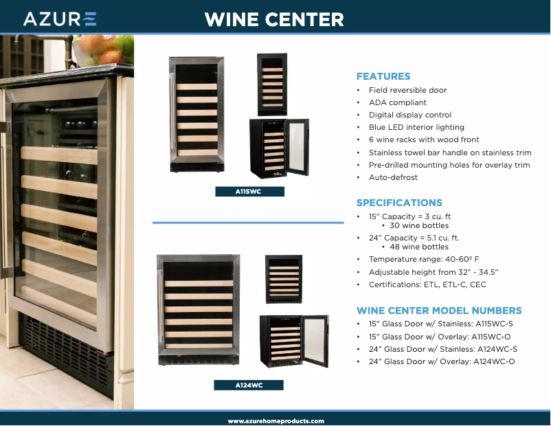Page 1 de la notice Fiche technique Azure A124WC-S