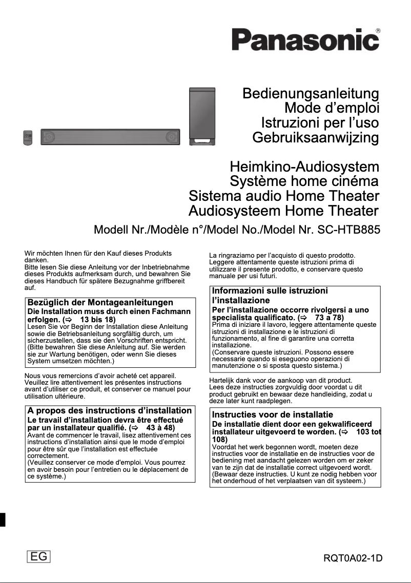 Page 1 de la notice Manuel utilisateur Panasonic SC-HTB8