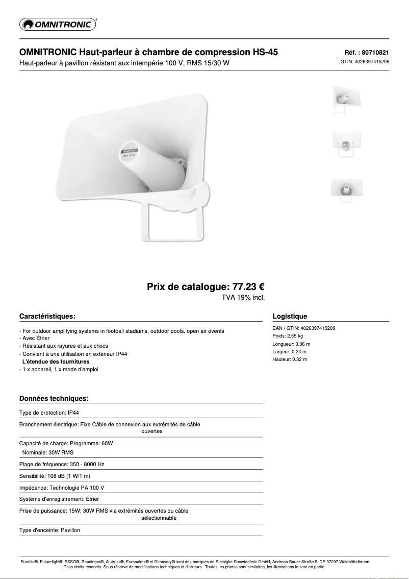 Página 1 del manual Ficha técnica Omnitronic HS-45