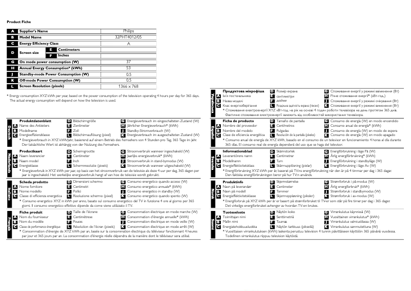 Page n°1 - Fiche technique Philips 4000 series 32PHT4012