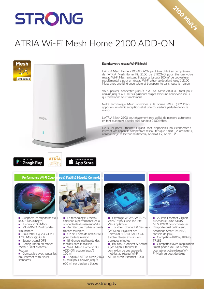Page 1 de la notice Manuel utilisateur Strong ATRIA Wi-Fi Mesh Home 2100 ADD-ON