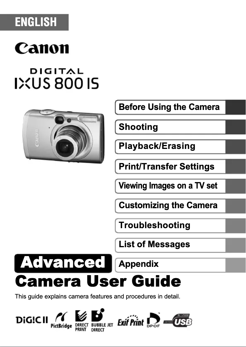 Page 1 de la notice Manuel utilisateur Canon Digital IXUS 800 IS