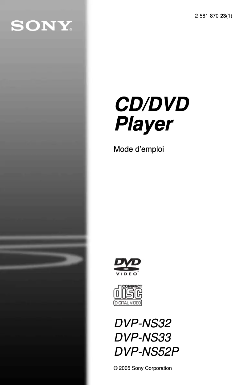Page n°1 - Manuel utilisateur Sony DVP-NS52P