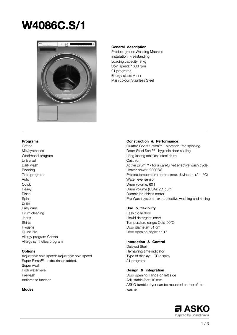 Image de la première page du manuel de l'appareil W4086C