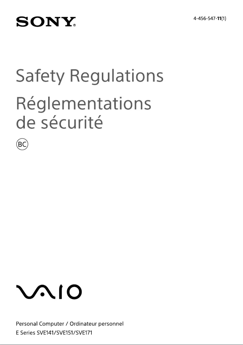 Page n°1 - Instructions de sécurité Sony Vaio SVE17137CXB