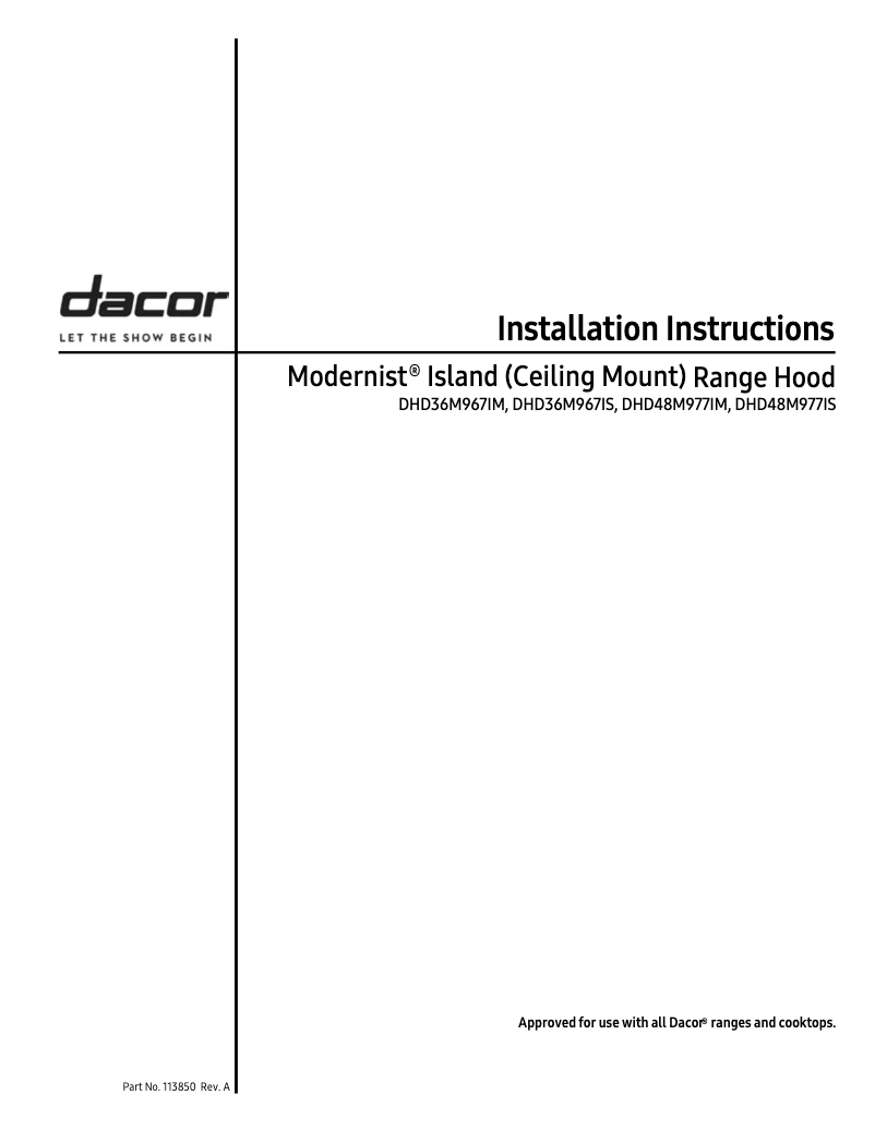 Page n°1 - Guide d'installation Dacor DHD36M967IM