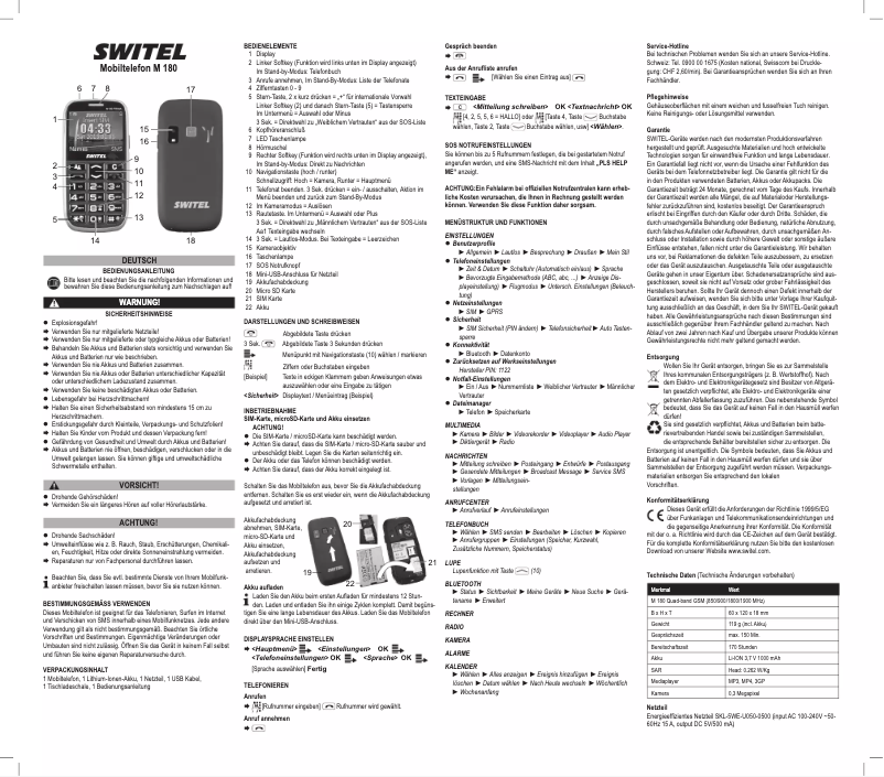 Page 1 de la notice Manuel utilisateur Switel M180
