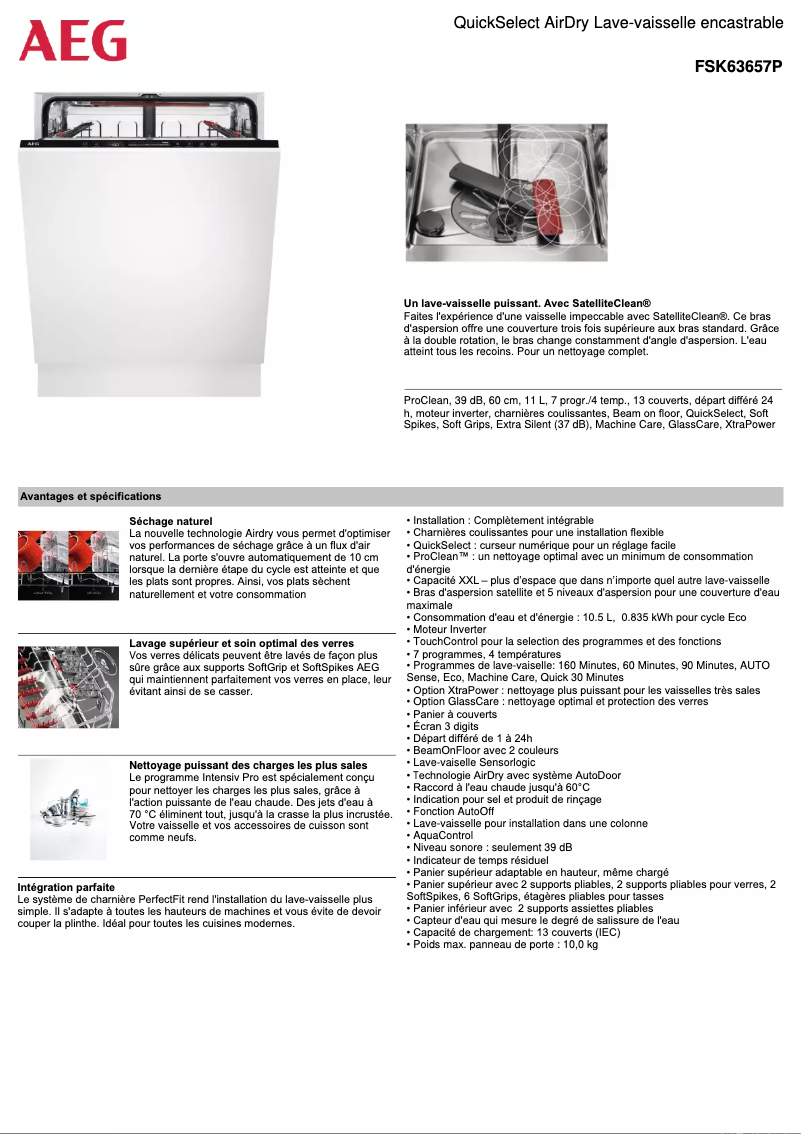 Page 1 de la notice Fiche technique AEG FSK63657P
