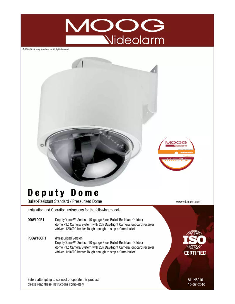 Image de la première page du manuel de l'appareil Deputy Dome DDW10CR2