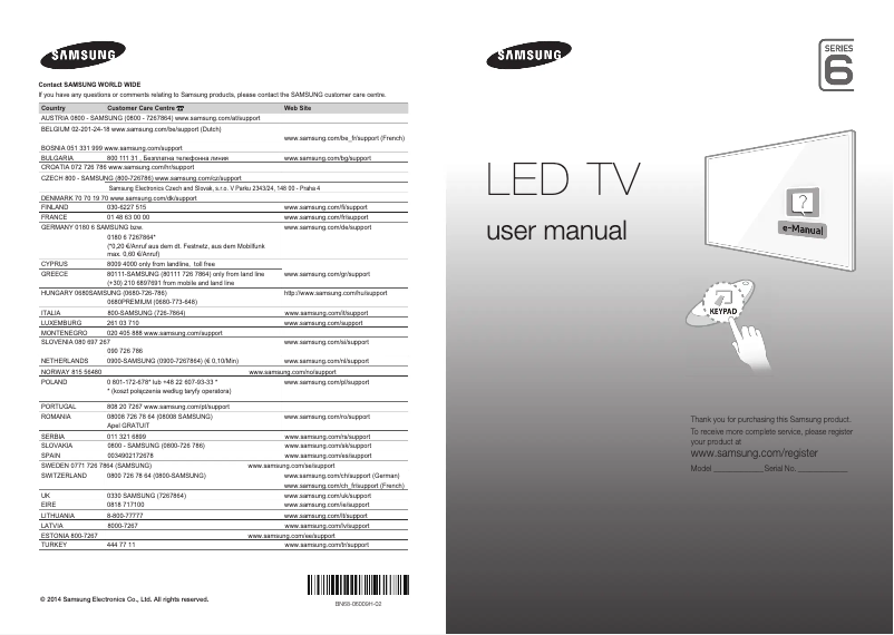 Page 1 de la notice Manuel utilisateur Samsung UE55H6500AL