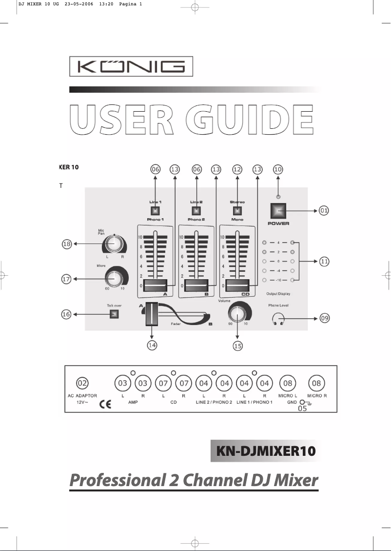 Image de la première page du manuel de l'appareil KN-DJMIXER10