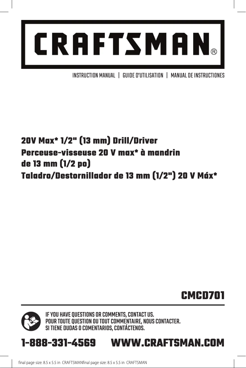Page 1 de la notice Manuel utilisateur Craftsman CMCD701C2