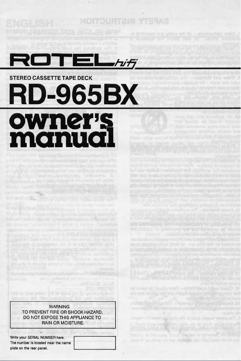 Página 1 del manual Manual de usuario Rotel RD-965BX