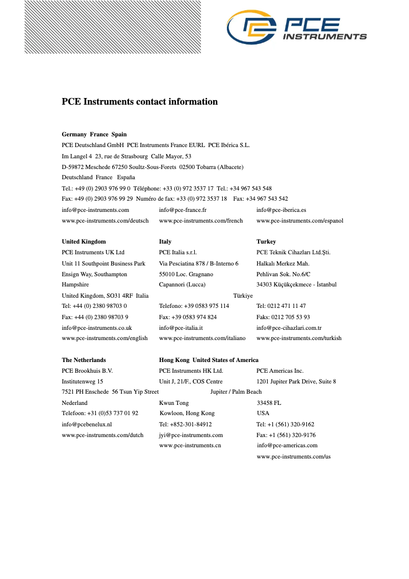 Page n°1 - Manuel utilisateur PCE Instruments PCE-AC 2000