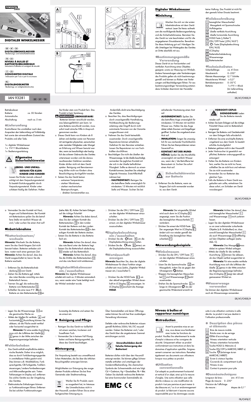 Page n°1 - Manuel utilisateur Powerfix IAN 93281