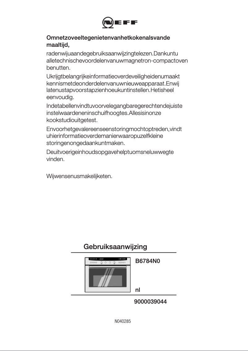 Page n°1 - Manuel utilisateur Neff B6784 N0