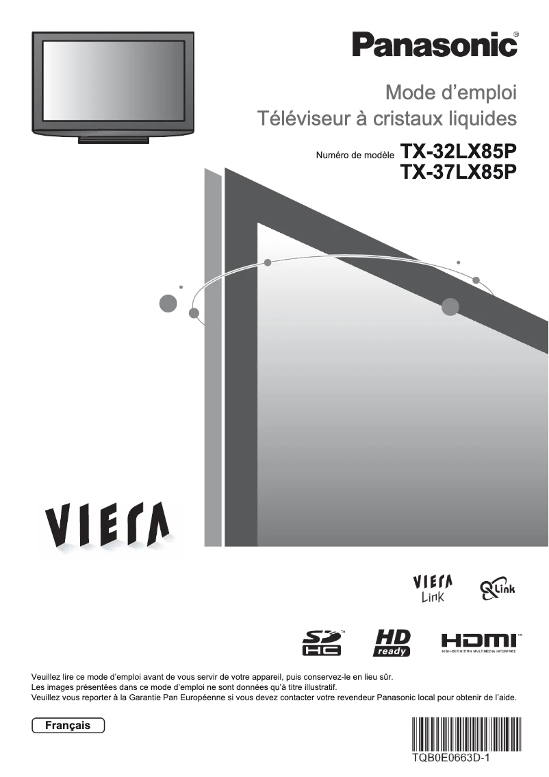 Image de la première page du manuel de l'appareil Viera TX-37LX85P
