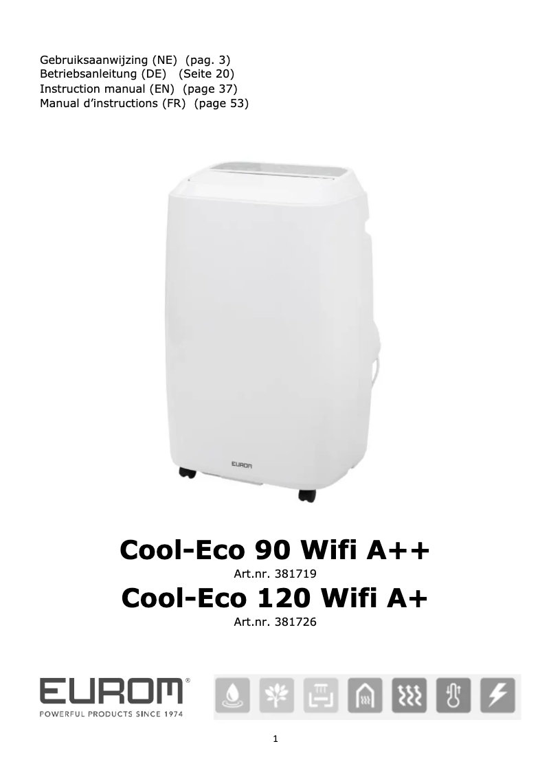 Page 1 de la notice Manuel utilisateur Eurom Cool-Eco 90 wifi A++