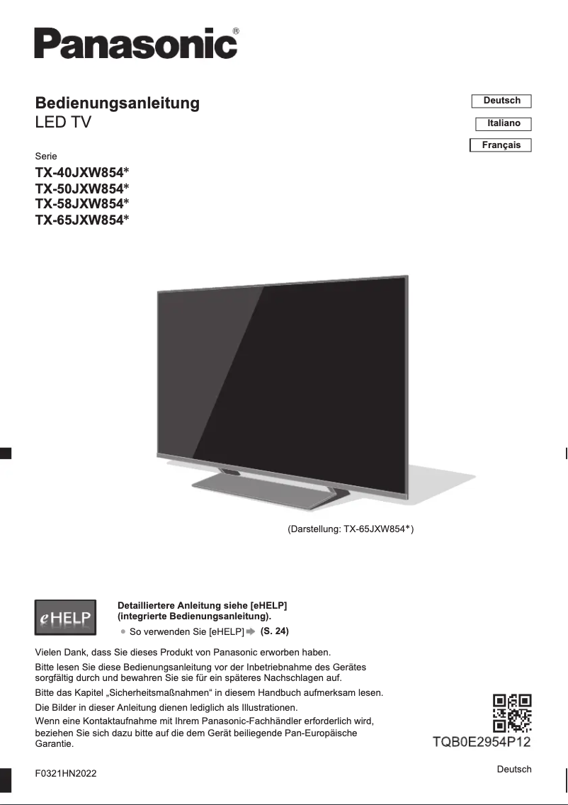 Page 1 de la notice Guide de démarrage rapide Panasonic TX-50JXW854