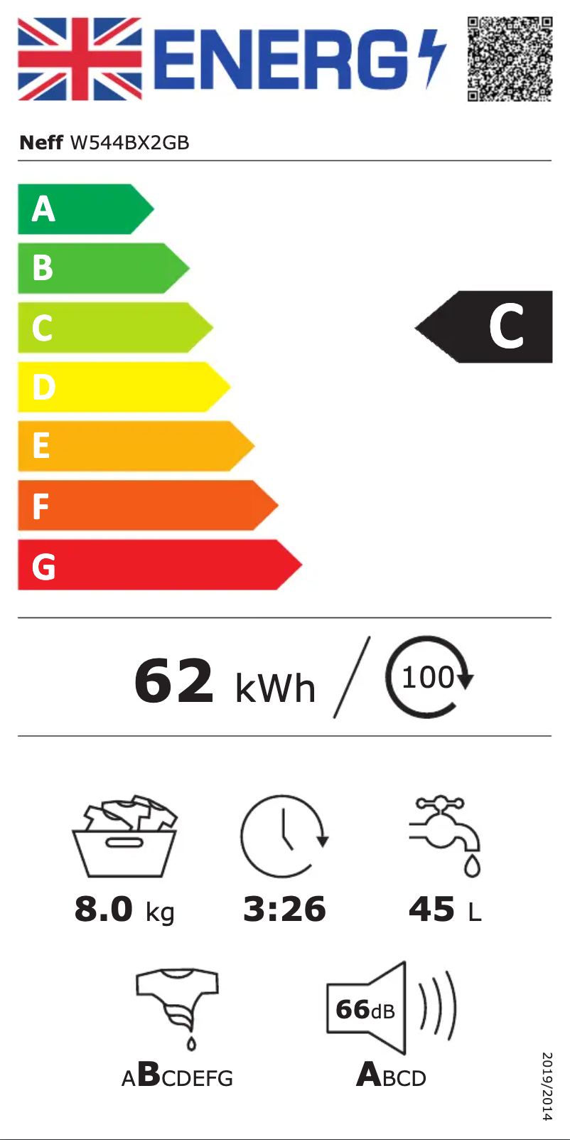 Page 1 de la notice Label énergétique Neff W544BX2GB