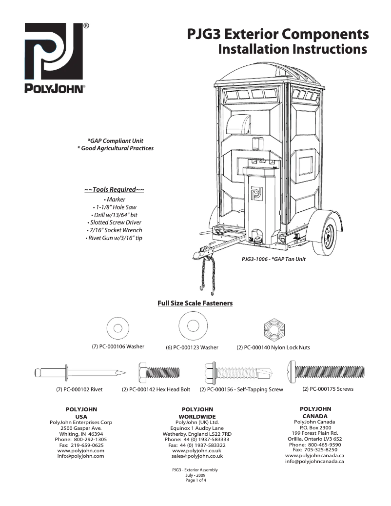 Page n°1 - Manuel utilisateur PolyJohn PJG3-1016