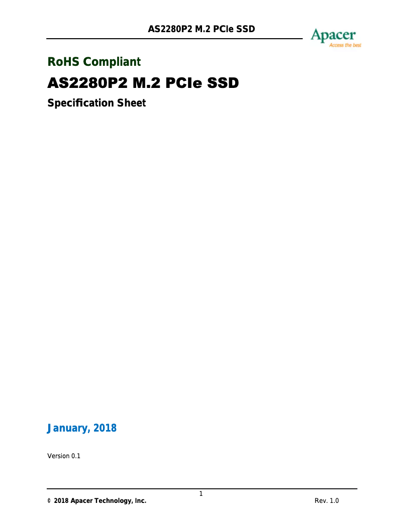 Page n°1 - Manuel utilisateur Apacer AS2280P2