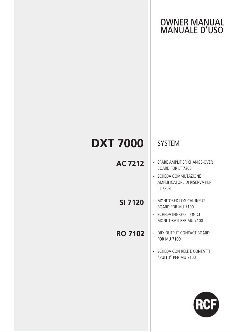Page 1 de la notice Manuel utilisateur RCF SI 7120
