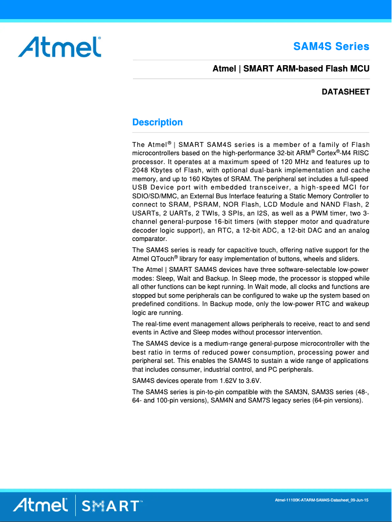 Page 1 de la notice Fiche technique Microchip ATSAM4SD32B