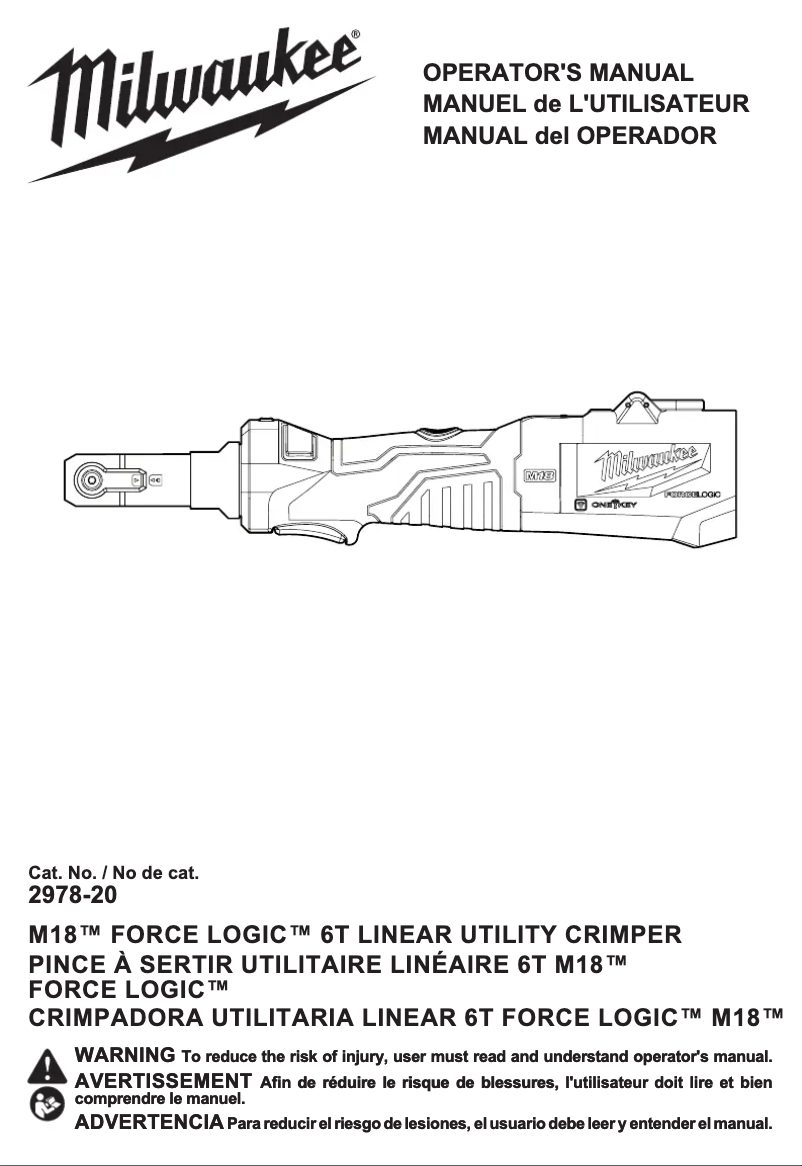 Page 1 de la notice Manuel utilisateur Milwaukee M18 Force Logic 2978-22K