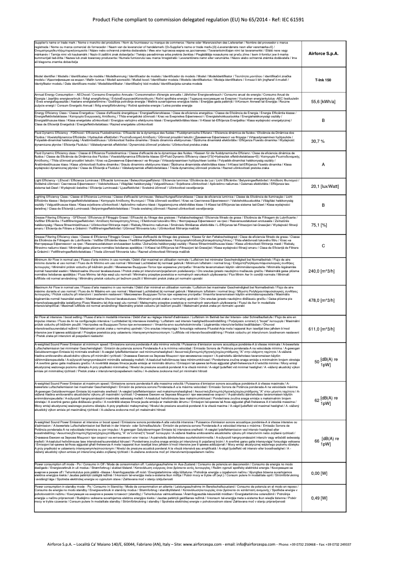 Page 1 de la notice Fiche technique Airforce T-Ink 150