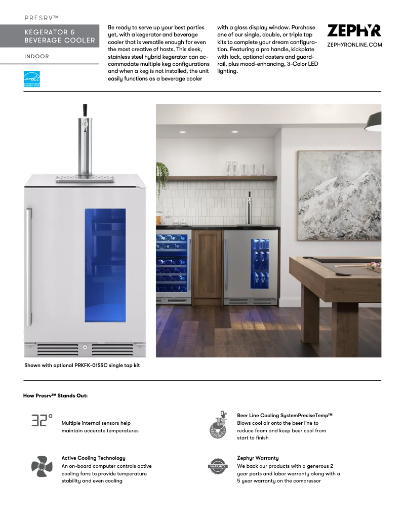 Page 1 de la notice Fiche technique Zephyr Presrv PRKB24C01AG