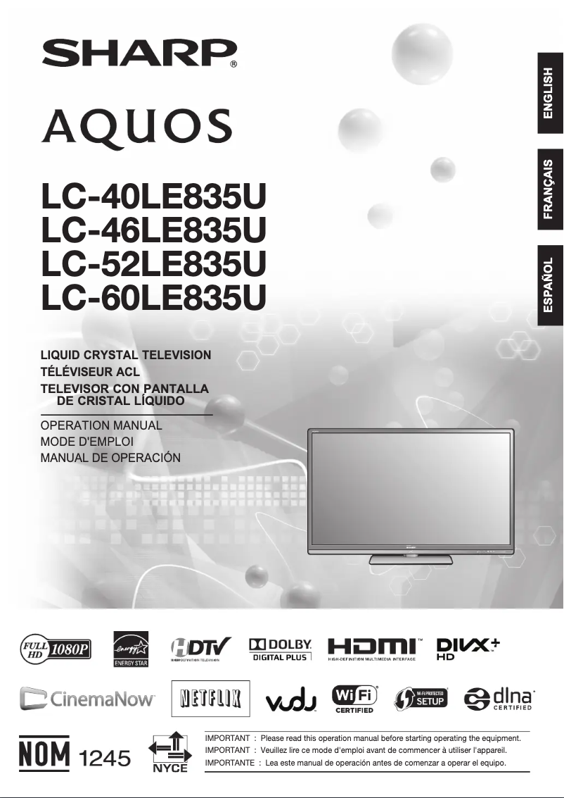 Page 1 de la notice Manuel utilisateur Sharp Aquos LC-46LE835U